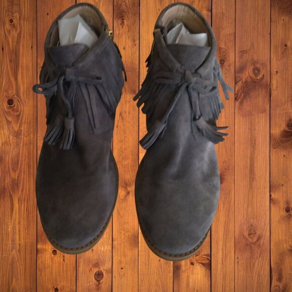 Kate Spade Women's 9M Betsy Gray Fringe Tassel Suede Moccasin Booties Ankle - Picture 2 of 7